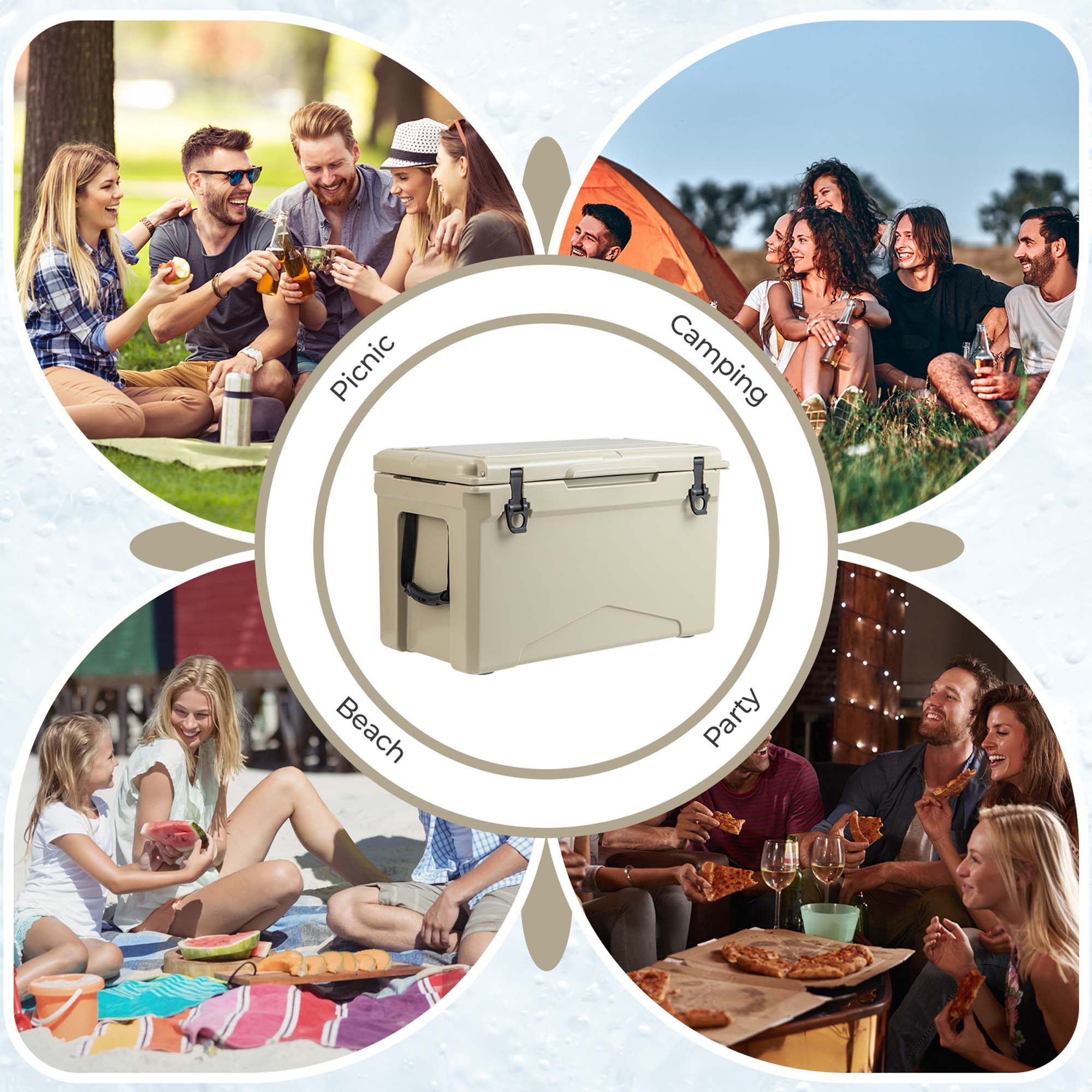 Costway 50 QT Rotomolded Cooler Portable Ice Chest Ice Retention for 5-7 Days Tan