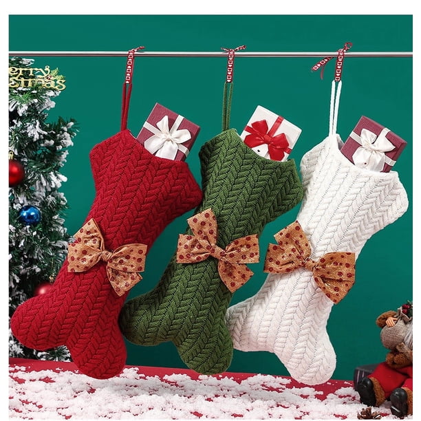Fiudx Media Navideña de Lana Tejida, Nombre Bordado Personalizado, Forro Polar Suave, Decoración Navideña, Accesorio para Árbol o Repisa, 42 X 22 Cm.
