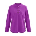 thumbnail image 4 of Womens Tops T Shirts Long Sleeve Corduroy Oversized Casual Button Up Tunic Sweat Loose Side Split Pullover Women Tees Blouses Purple M, 4 of 5
