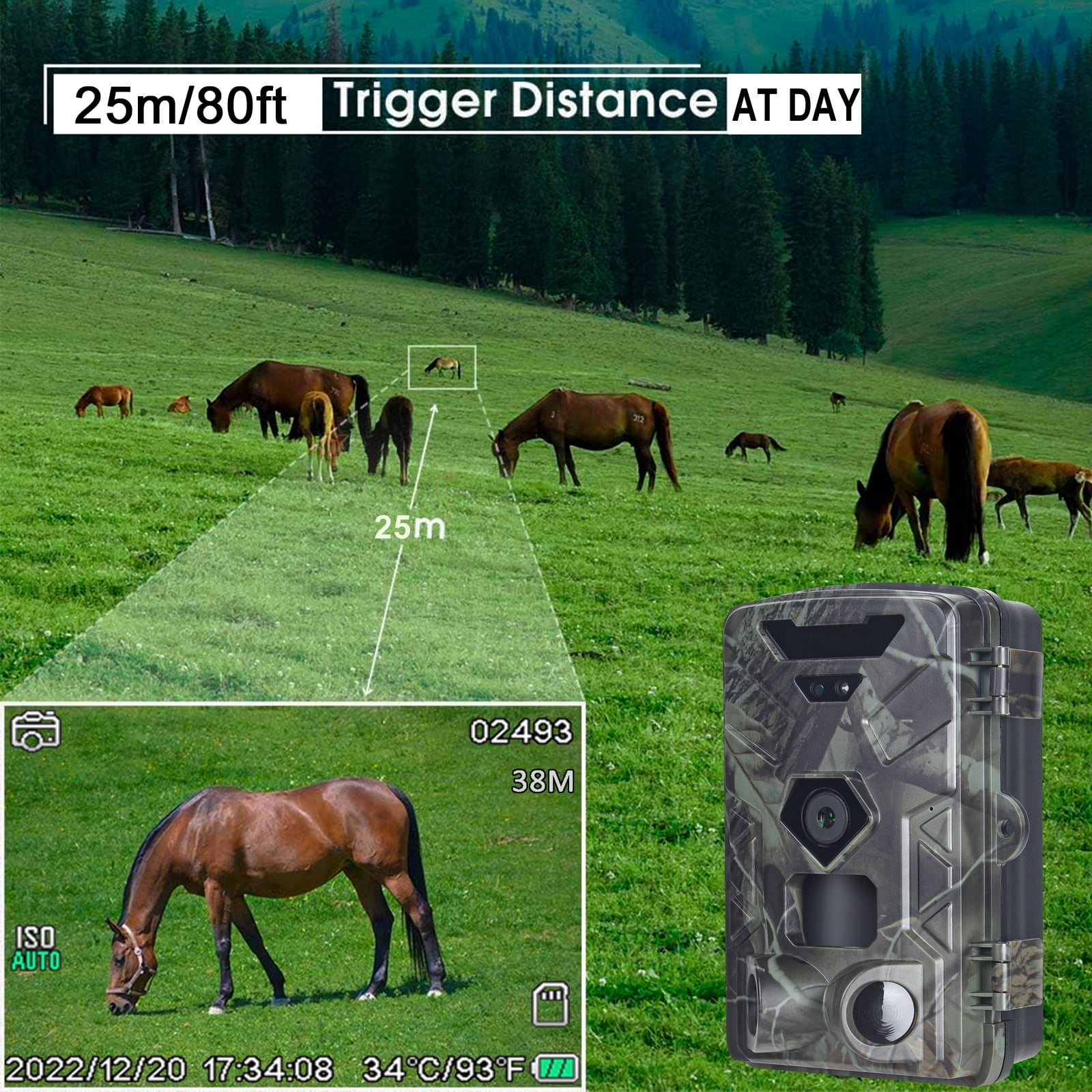 SuntekCam Trail Camera,50MP 4K Game Camera Hunting Camera with 32GB SD Card Low Glow Night Vision Motion Activated 120° Waterproof for Outdoor Scouting Wildlife Monitoring