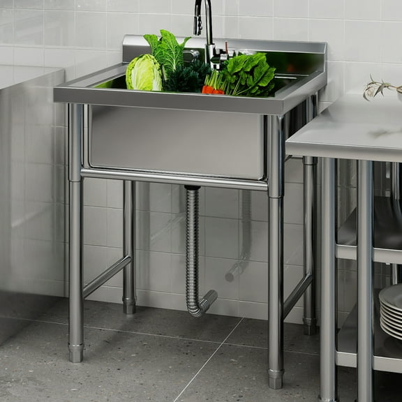 DEXTRUS Stainless Steel Utility Sink, Single Bowl NSF Commercial Sink for Restaurant Laundry Bathroom Garage