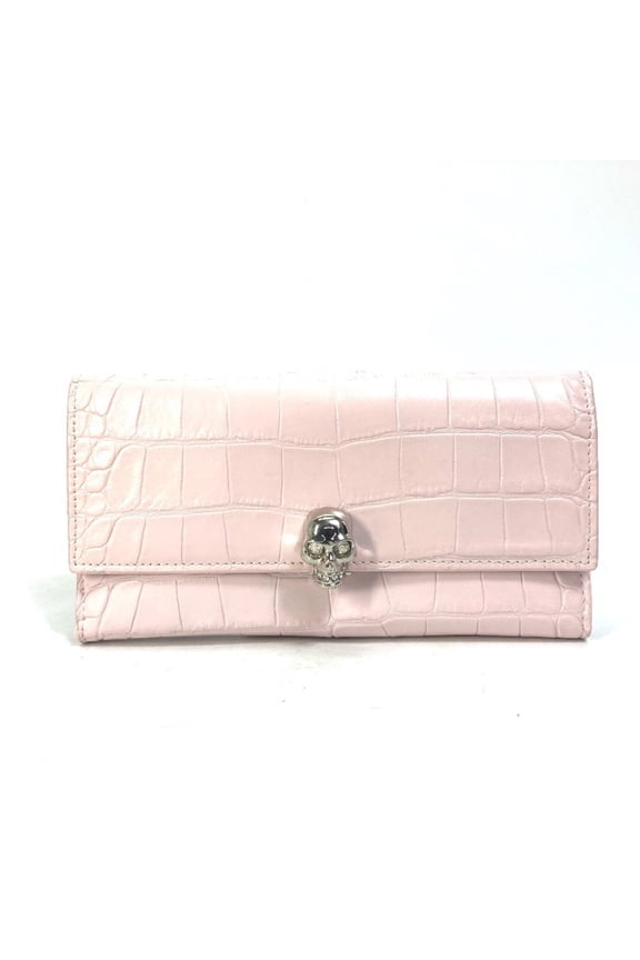 Pre-Owned Alexander Wang Rhinestone Skull Long Wallet Embossed Leather Women's Pink (Good)