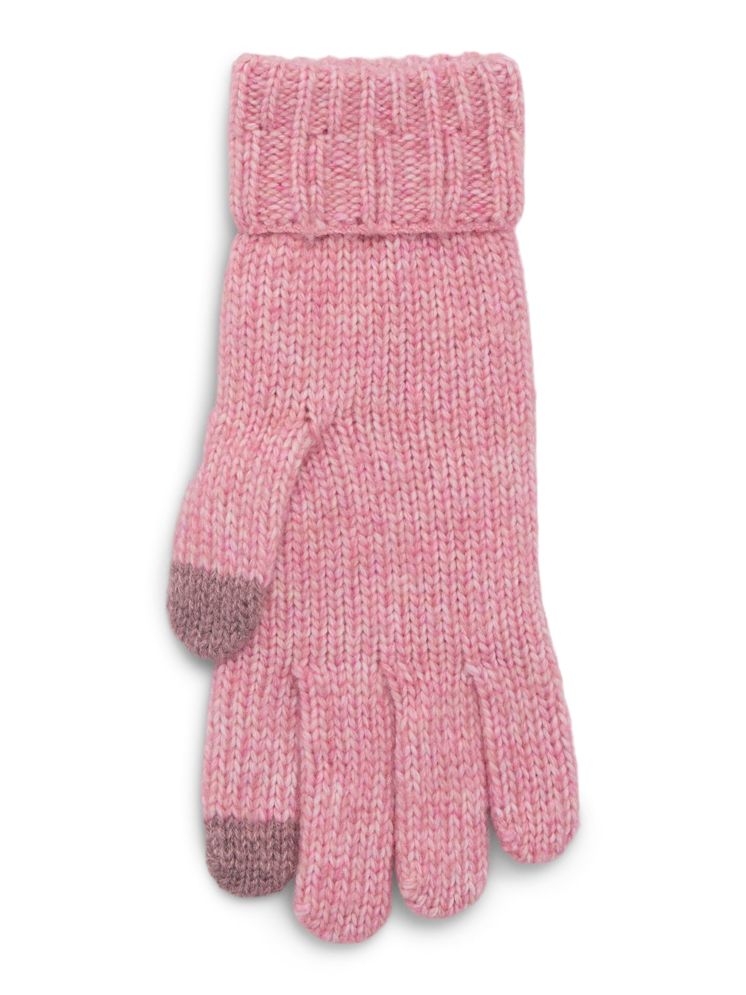 Time and Tru Women's Tech Touch Cable Knit Gloves, One Size Fits Most, Pink Pottery Heather