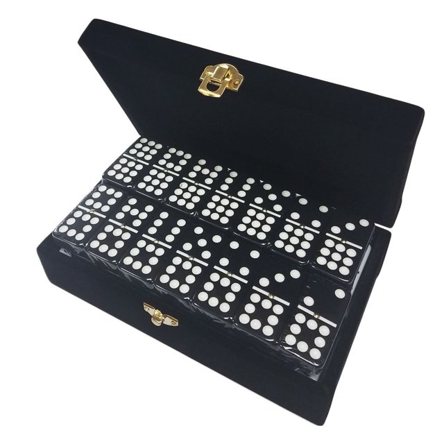 Marion Double 9 Domino Set (55 fichas) Jumbo Tournament Tamaño profesional con hilanderos en elegante caja de almacenamiento de terciopelo (negro)