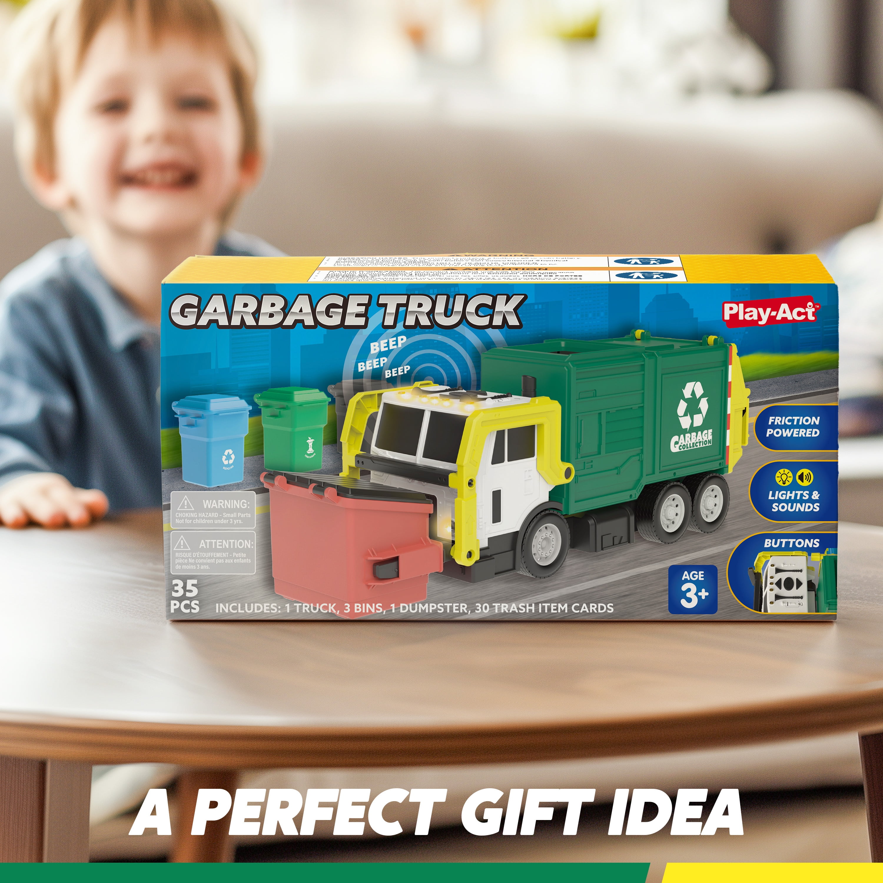 Joyfy 16" Lights and Sounds Large Garbage Truck Toys for Boys, Realistic Trash Truck Toy with Trash Can Lifter and Dumping Function, Toy Truck Christmas Girthday Gift for Boy Age 2 3 4 5 Years Old
