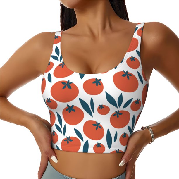 Balery Hand Drawn Tomatoes Sujetadores deportivos con espalda cruzada para mujer, acolchados, sin costuras, de alto impacto, ideales para yoga, gimnasio, entrenamiento y fitness.-Medium