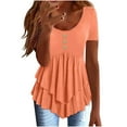 thumbnail image 2 of Summer Plus Size Tops for Womens 2026 Fashion Casual Button Solid Color Short Sleeve Round Neck Top/Shirt, 2 of 7