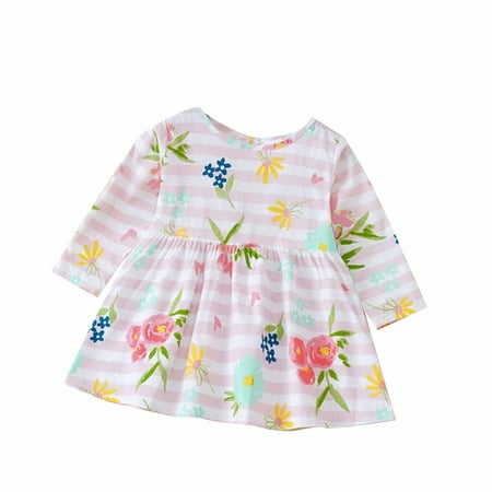 

Rbaofujie Toddler Dress Winter Fall Dresses Clearance Spring Autumn Baby Girls Long-sleeve Floral Cotton Dress Pink