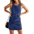 thumbnail image 1 of Vestido de mezclilla Yousify sin mangas con botones para mujer de verano, azul marino, 1 of 6