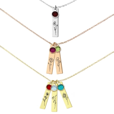 Custom Family Birth Flower & Birthstone Necklace for Women – Personalized Mother’s Day Gift for Mom, Grandma, or Wife – Grandkids Name Necklace, Custom Jewelry with Up to 8 Names & Birthstones