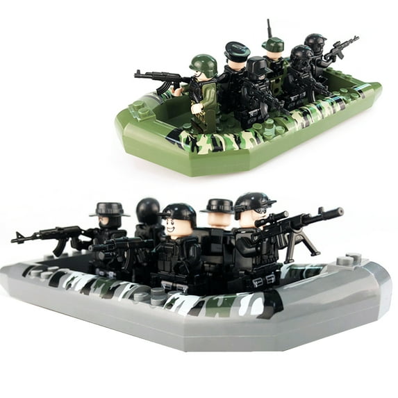 Swat Police Force Special Forces Building Blocks Assorted Special Black Ops Soldiers Weapons FBI Secret Service Two Boats, BB-ST34AT