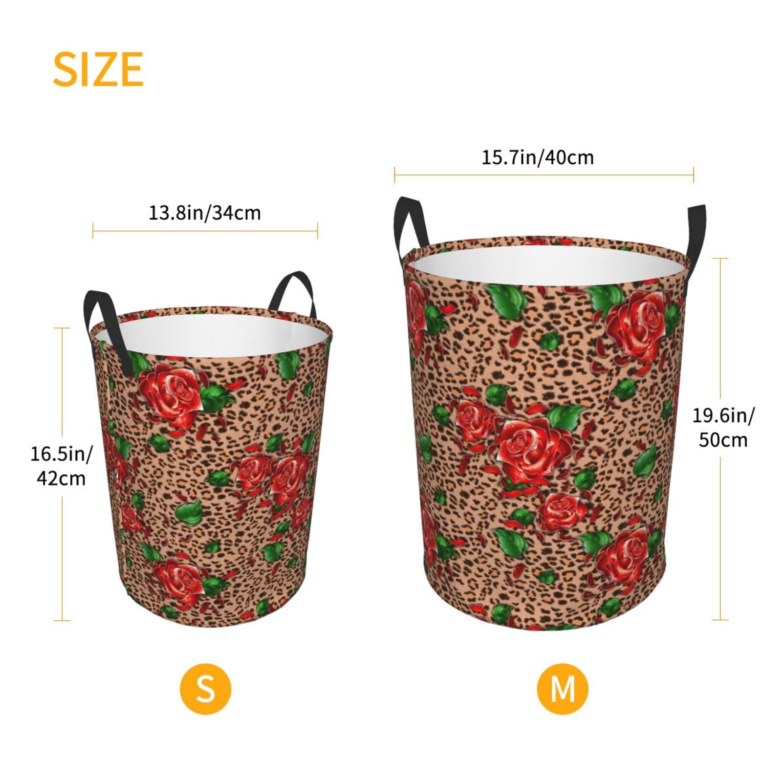 Large Laundry Basket with Handles - Rose Mix Leopard 1 Kids Baby Dirty Clothes Laundry Hamper for Bedroom Aesthetic