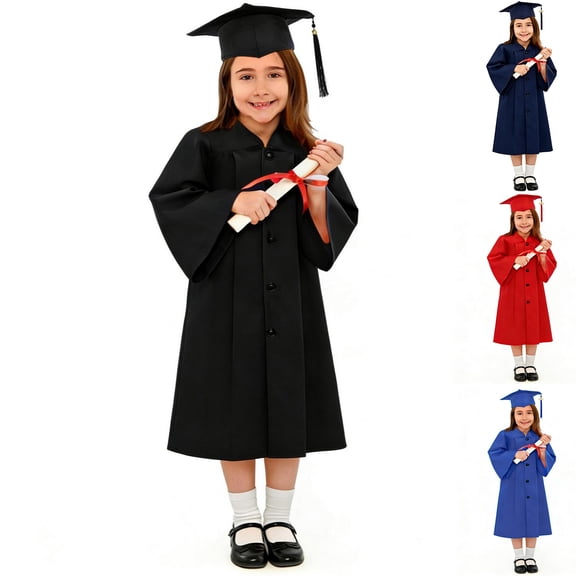 CHENge Kids Graduation Gown and Cap Set, Unisex Solid Color Button Front Graduation Robe with Tassel Mortarboard, Toddler Preschool Graduation Outfit for Boys Girls Graduation Ceremony Photo
