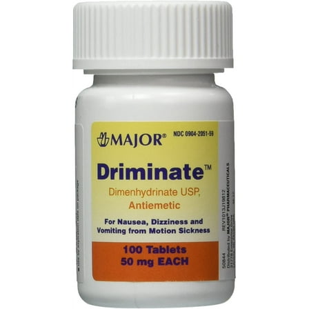 Driminate Generic for Dramamine Motion Sickness 50 mg Anti Nausea 100 count