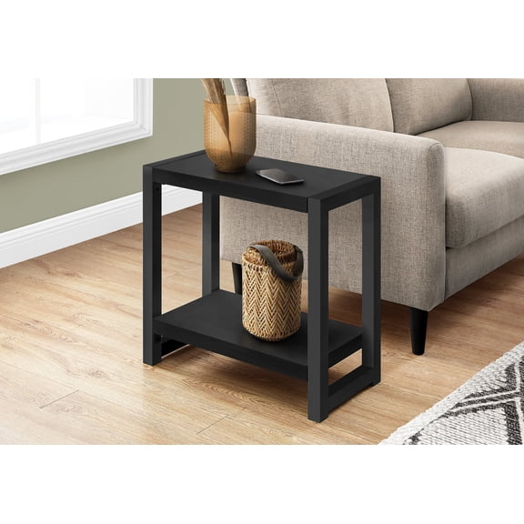 Xukmct Rectangle End Table with Bottom Shelf, 2 Tier Side Table for Living Room, Bedroom, Black