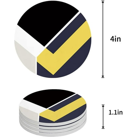 

KXMDXA Black and Yellow Abstract Geometric Art Set of 6 Round Coaster for Drinks Absorbent Ceramic Stone Coasters Cup Mat with Cork Base for Home Kitchen Room Coffee Table Bar Decor