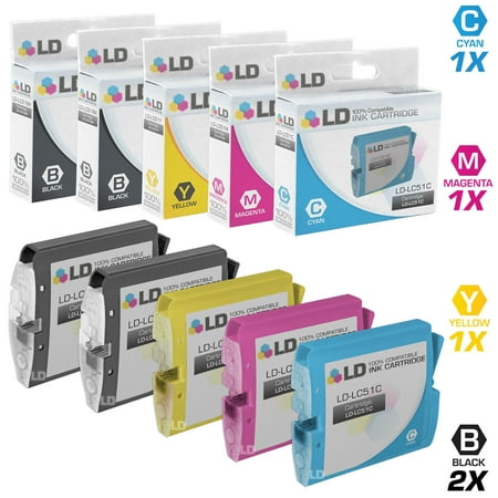 Lc51 Cyan Compatible Ink - Compatible Replacements for Brother LC51 Set of 5 Cartridges Includes: 2 LC51BK Black, 1 LC51C Cyan, 1 LC51M Magenta, 1LC51Y Yellow