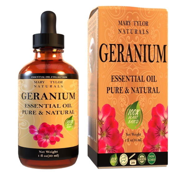 Geranium Essential Oil (1 oz), Premium Therapeutic Grade, 100% Pure and Natural, Perfect for Aromatherapy, Relaxation, Improved Mood and Much More by Mary Tylor Naturals