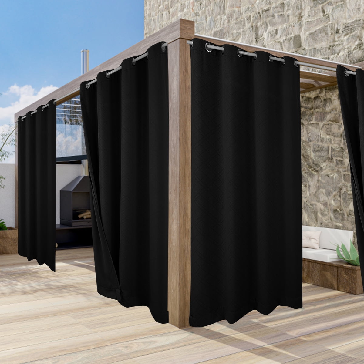TOPCHANCES 1 Panel Outdoor Curtains for Patio, Waterproof Weatherproof Privacy Curtains 3D Embossed Pattern, Thermal Insulated Grommet Top and Tab Bottom Drapes, W52in x L84in