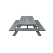 HomeRoots Gray Solid Wood Outdoor Picnic Table Umbrella Hole