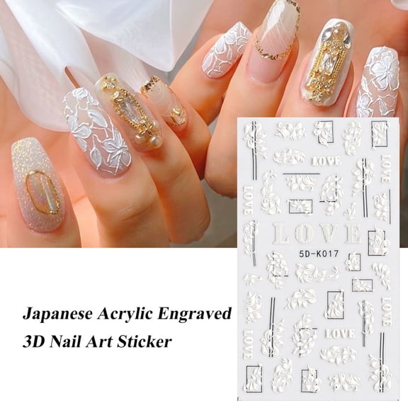 Nail Stickers 3D Embossed Flower Decals Self- Floral Supplies for Acrylic Nail Designs