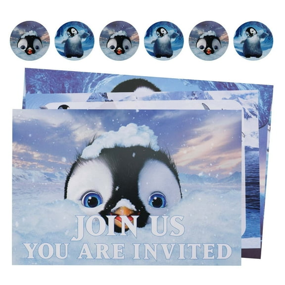 16-Piece Penguin Themed Birthday Invitations with Envelopes and Stickers, Snow Party Invitations, Blank Name Party Invitation Cards, Birthday Party Supplies
