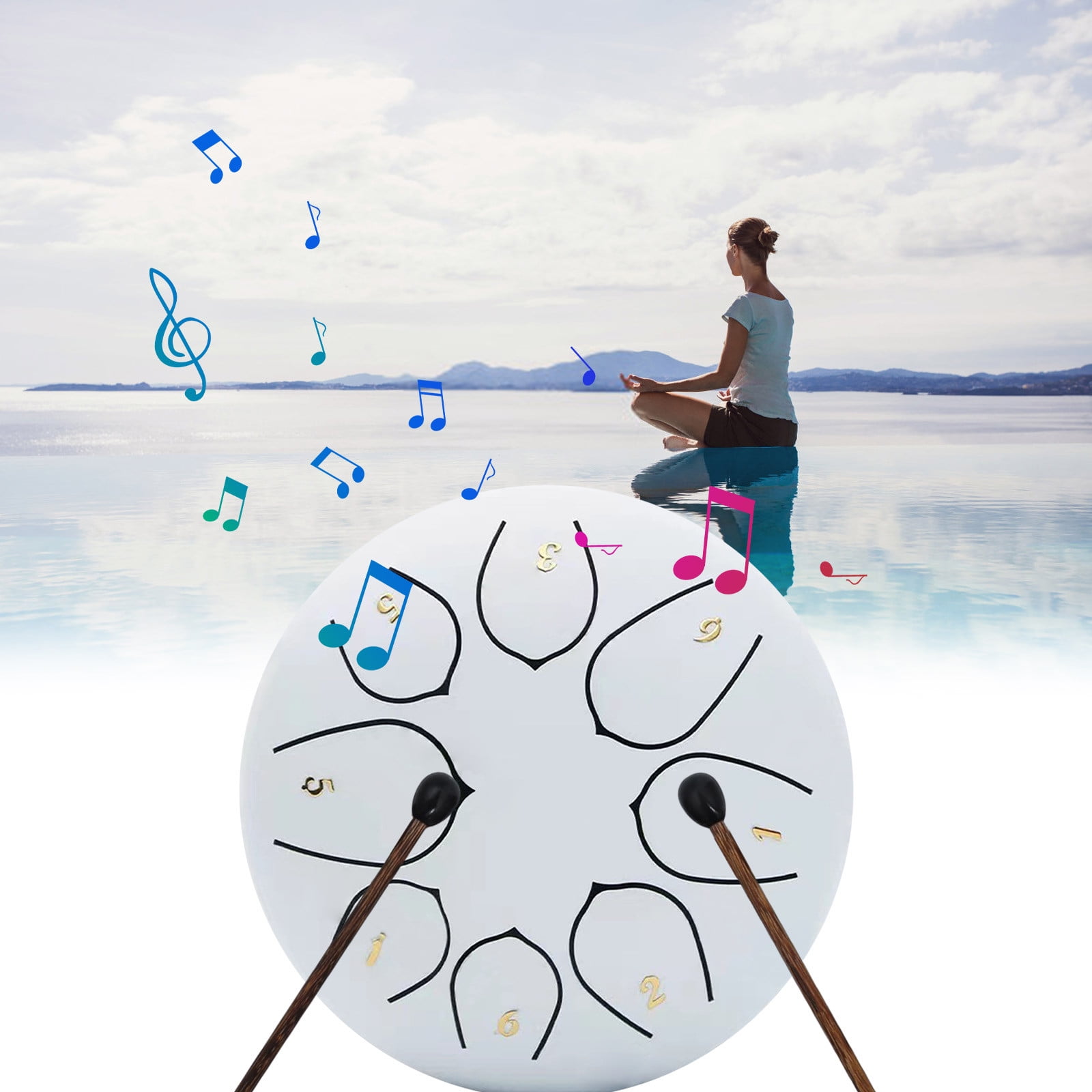 Twfbrm Rain Drum for Outside, 6 inch 8 Notes Steel Tongue Drum with Music Book, Sound Healing Instruments Waterproof Chakra Drum Musical Education Rain Chime Relaxation Gifts for Adults and Kids