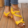 thumbnail image 7 of Women Strappy Flat Sandals Fashion Open Toe Leather Slippers Casual Comfortable Outdoor Non Slip Beach Summer Slide Shoes Yellow 40, 7 of 7