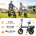 thumbnail image 6 of 14" Foldable Electric Bike, 500W Commuter Ebike for Adults, Mini Ebike with Basket, 36V 12Ah Battery, 18MPH & 20 Miles, UL2849, 6 of 10