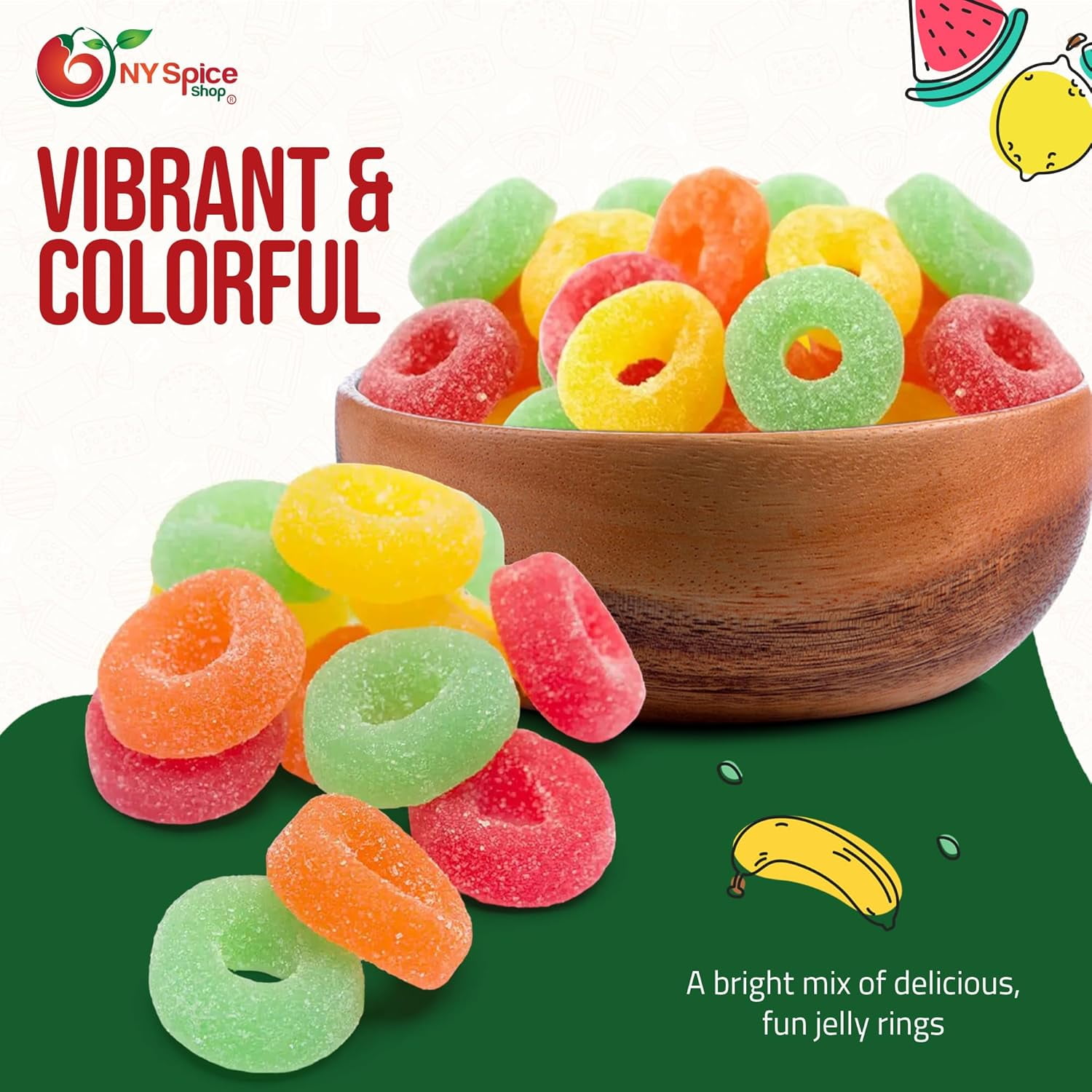 NY SPICE SHOP Assorted Fruit Jelly Rings Candy - 3 Pound - Fruit Jelly Rings - Assorted Jelly Candy Rings - Fruit Flavored Jelly Rings - Sugar Coated Jelly Rings - Mixed Fruit Jelly Rings