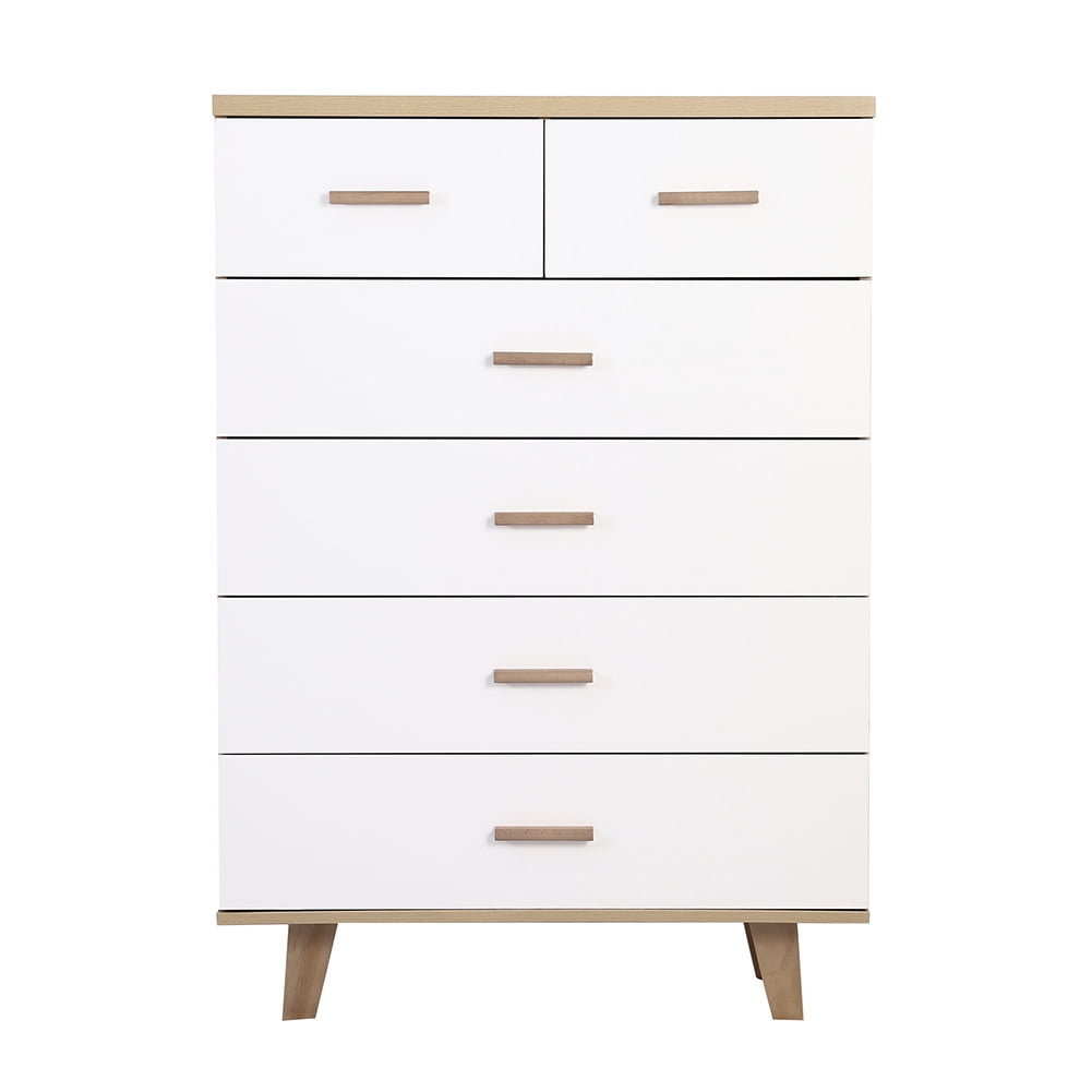 Kadyn 4+2 Drawers Cabinet, Modern Storage Cabinet with Solid Wood Feet, Drawer Dresser for Living Room, White Kadyn 4+2 Drawers Cabinet, Modern Storage Cabinet with Solid Wood Feet, Drawer Dresser for Living Room, White