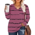thumbnail image 2 of Jalioing Striped Pullover Tee for Women V Neck Long Sleeve Oversized Shirts Plus Size Casual Loose Blouses with Pocket, 2 of 5