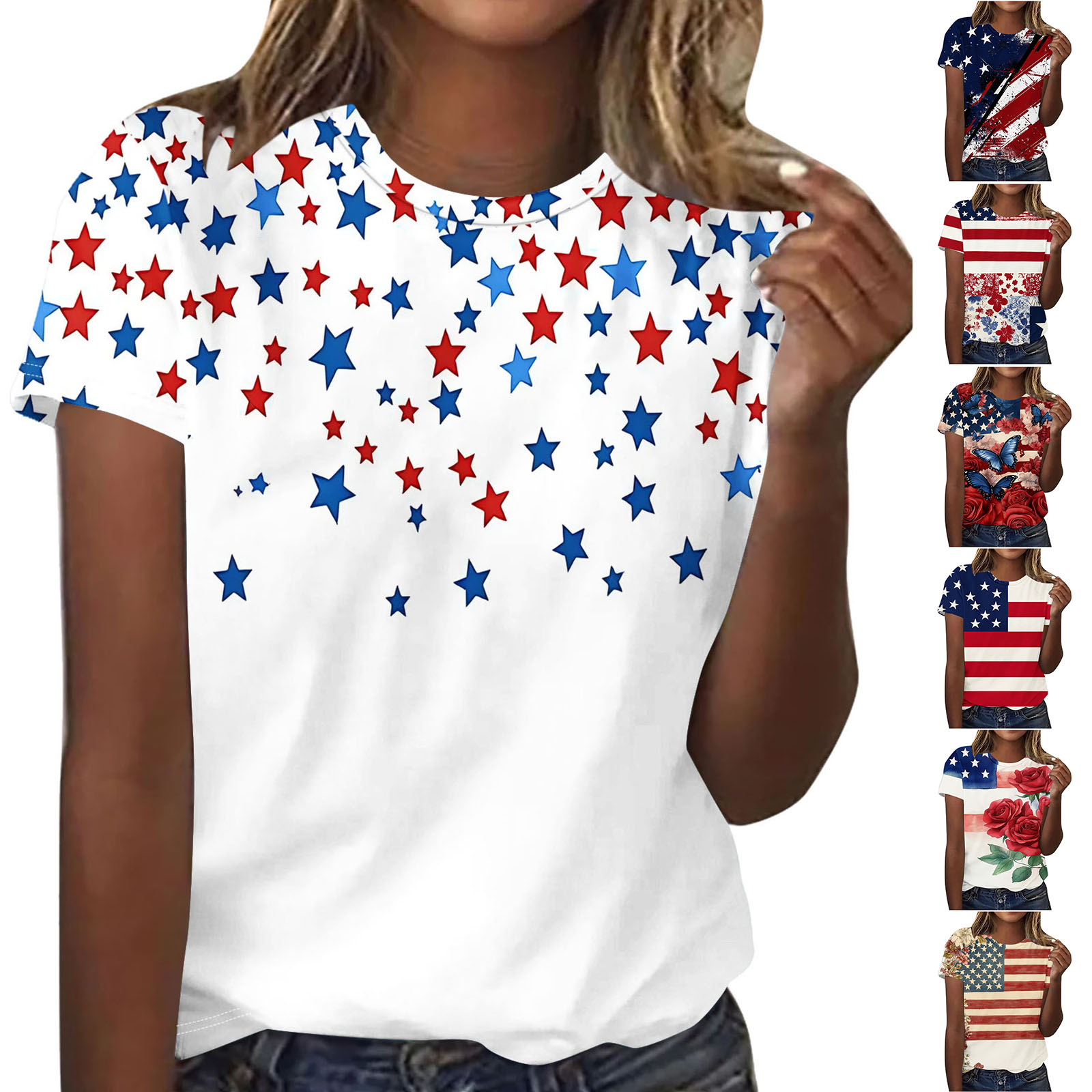 Yotami Womens Patriotic T Shirts American Flag Short Sleeve Graphic Tees Fashion Casual Summer July 4th Clothing M