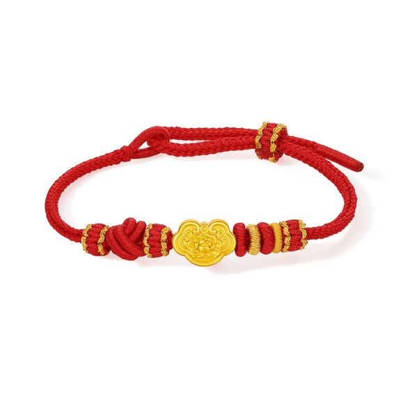 ZHOU LIU FU 24K Gold Ruyi Charm Bracelets Red Braided Rope Lucky Gifts for Women A1725073