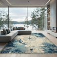 thumbnail image 2 of ODIKA 8'x10' Washable Area Rug Navy Blue Vintage Nautical Compass Design Ocean Theme, Marine Life Treasure Map with Octopus for King Size Bedroom Under Bed, Master Suite, Non-Shedding, Easy Care, 2 of 7