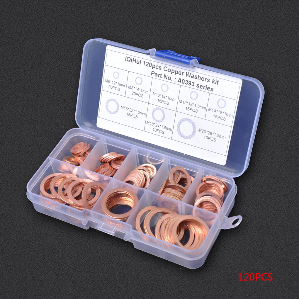 1EE8 20Pcs Solid Copper Washers Sump Plug Assorted Kits 14X20X1.5mm Rugged Crush 