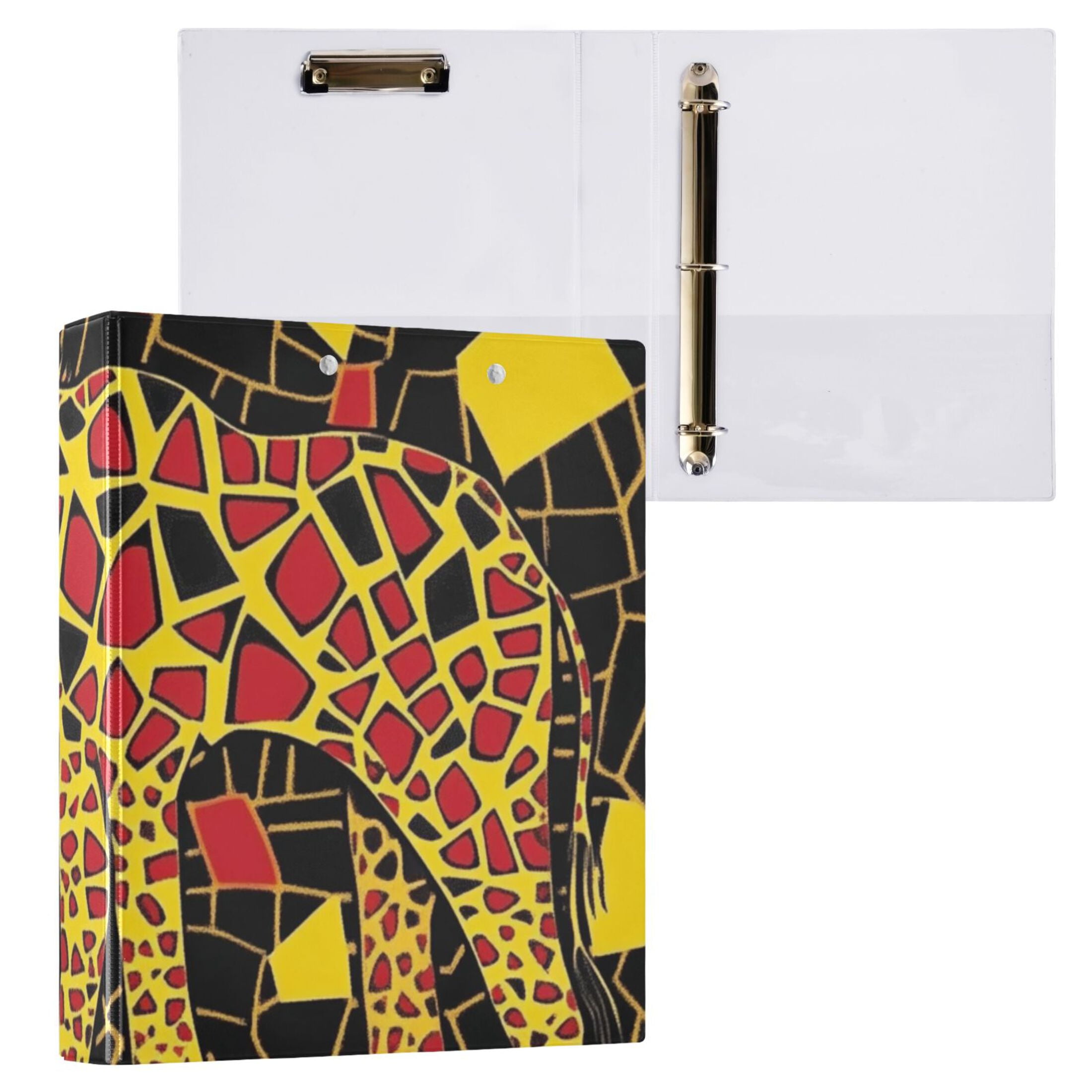 Giraffe Yellow Blocks 3 Ring Binders 1.5 inch Hardcover File Folders with Interior Pockets A4 Size Organizer for School Office Hospital
