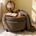 thumbnail image 4 of S-HOME Modern Tufted Fabric 25 Inch Round Storage Ottoman Coffee Table with Tray, Multifunctional Design for Living Room or Bedroom Use, Coffee, 4 of 11