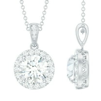 Rosec Jewels Certified Moissanite Halo Pendant Necklace for Women - D-VS1 Quality, 925 Sterling Silver
