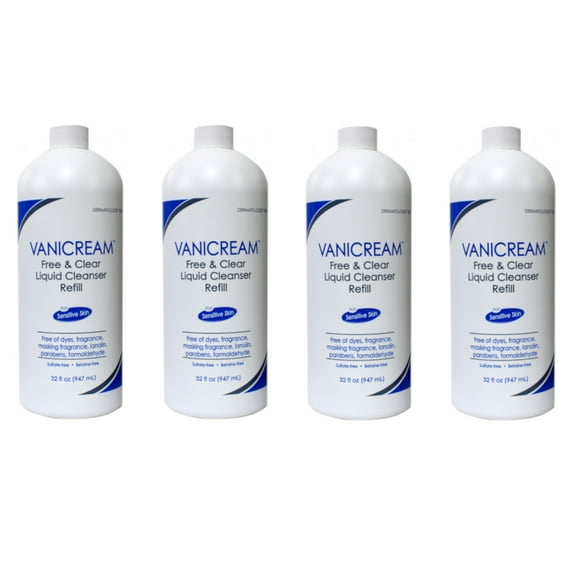 Vanicream Liquid Cleanser Refill for Sensitive Skin, Dermatologist Tested, Free of Dyes and Fragrance, 32 fl oz (Pack of 4)