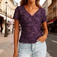 thumbnail image 7 of Lace Tops for Women Sexy Short Sleeve Mesh Tops Embroidered Sheer Lace V Neck T-Shirts See Through Blouses, 7 of 7
