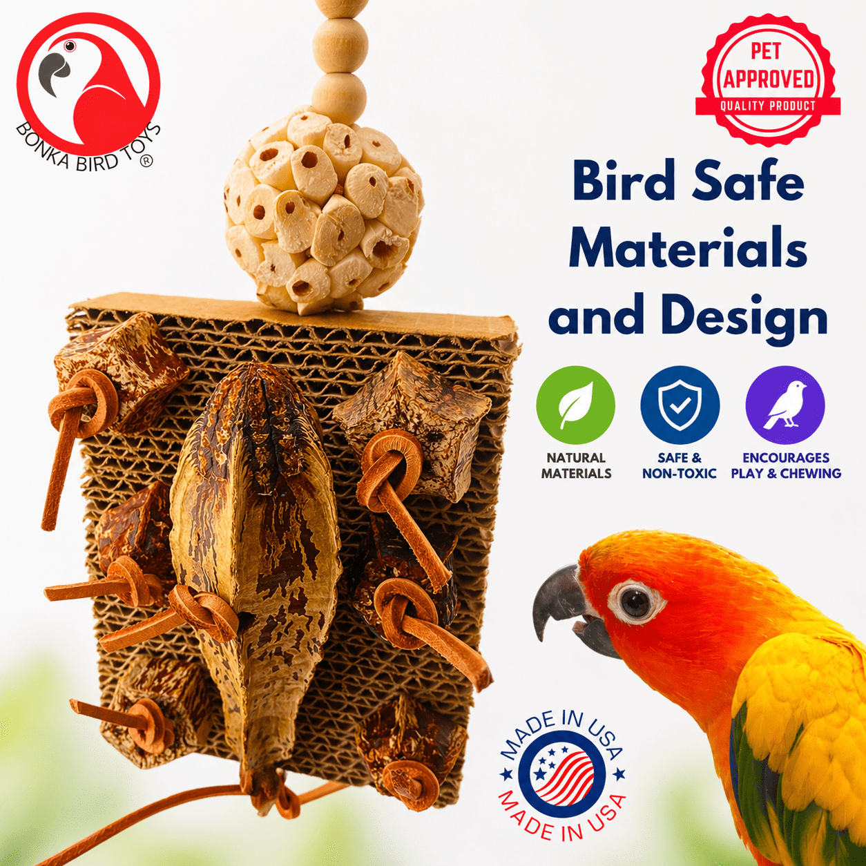 Bonka Bird Toys 1427 Mahogany Forage Block Chew Shred Forage Parrot Cage Toy Pet