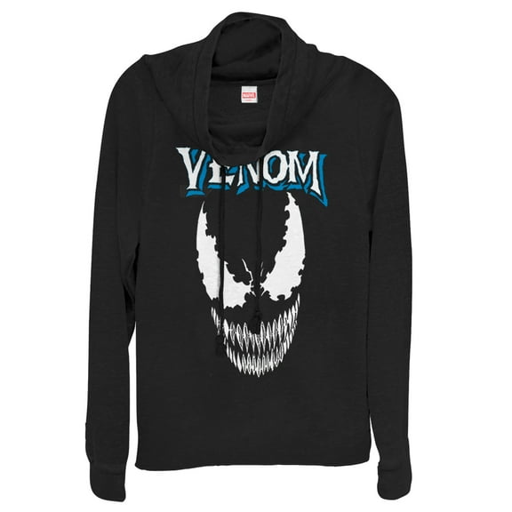 Junior's Marvel Venom Face Logo  Cowl Neck Sweatshirt Black Medium