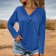 thumbnail image 1 of MHFRRA Camiseta Informal de Manga Larga con Cuello Redondo para Mujer, Básica, de Color Liso, para Uso Diario, Cómoda y Holgada. Azul, 1 of 5