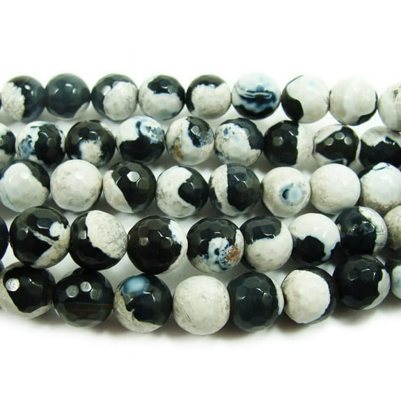 8mm About 48 Beads Black And White Fire Agate Faceted Round Beads Genuine Gemstone Natural Jewelry Making