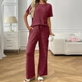 thumbnail image 2 of cfhntfmh Lounge Sets for Women Fall Ribbed Knit 2 Piece Pajama Sets Casual Short Sleeve Top and Long Pants Matching Outfits, 2 of 7