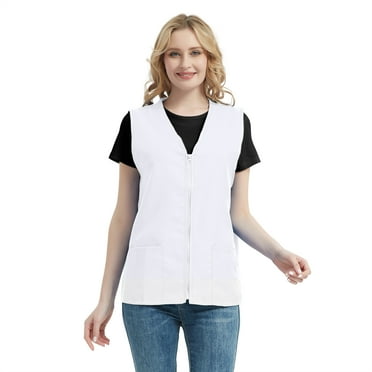 TOPTIE Adult Volunteer Activity Vest Supermarket Uniform Vests Clerk Workwear-White-XL