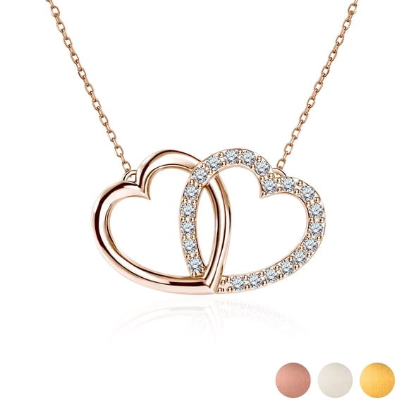 JeenMata Lab Grown Diamond Interlocking Heart Shape Pendant Necklace in Rose Gold Plating