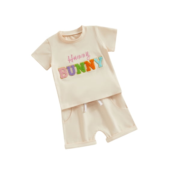 Boys Easter Baby Shorts Sets 6 12 18 24 Months 2T 3T Toddler Boy Summer Clothes Short Sleeve Letter Embroidery Tops and Solid Color Shorts Sets