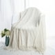 thumbnail image 5 of Manta de tiro de punto suave con borla, mantón de siesta de oficina, funda decorativa para sofá, cama, sofá, para viajes, beige, blanco Eigraketly LF000012-03B, 5 of 7